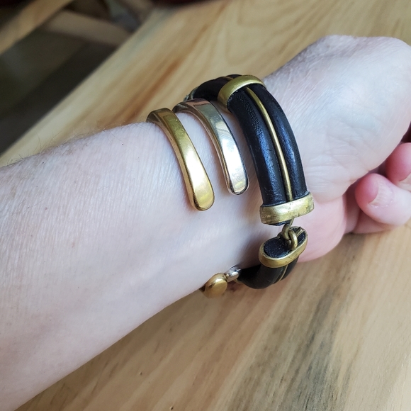 Leather Bracelet with Brass, Stainless & Copper Accents - Picture 8 of 10